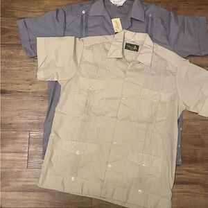 Vintage RavgoGuayabera Gray&Beige Embroidered ShortSleeve ButtonUp Shirts BUNDLE